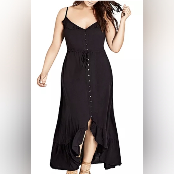 City Chic Dresses & Skirts - City Chic Ruffle-Trim Button-Front Maxi Dress